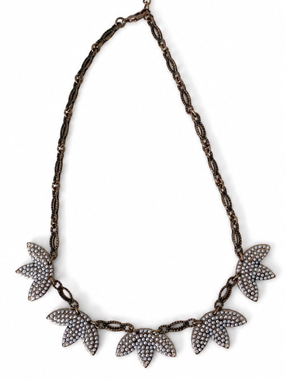 Antique Bronze-Tone Pearl Leaf Statement Necklace – NWT